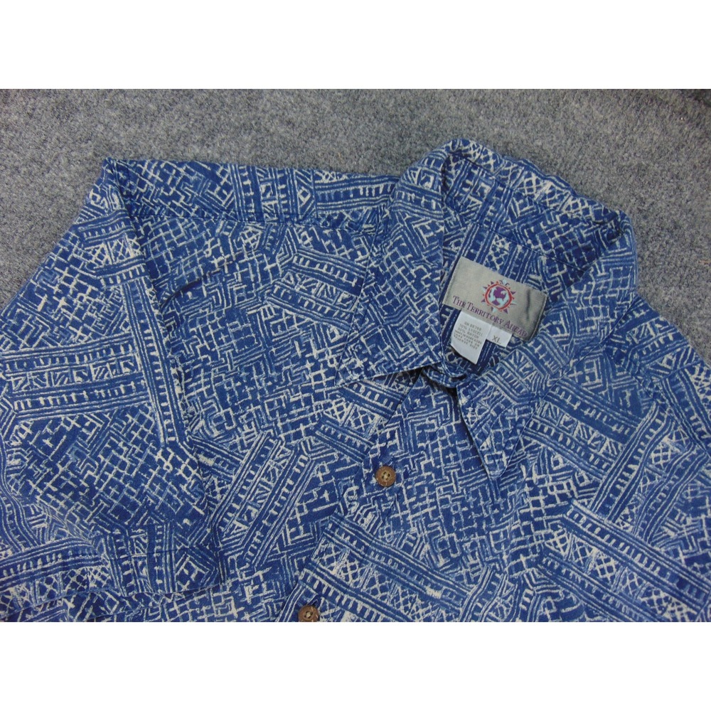 The Territory Ahead Shirt Mens XL Blue Geometric Tribal Lyocell Rayon Boho
